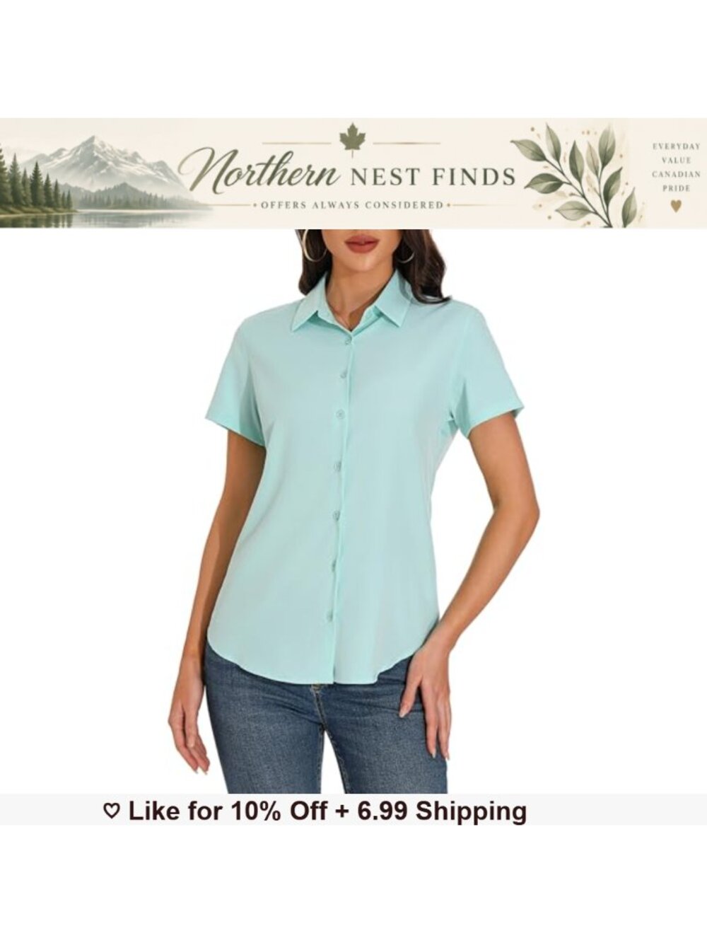 Short Sleeve Button Down Shirt Slim Fit Casual Business Work Blouse